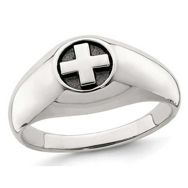 Mens Sterling Silver Antiqued Cross Ring