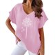 thumbnail image 1 of Gibobby Camiseta de manga corta para mujer Camiseta informal suelta con cuello en V y estampado diente león manga corta para mujer(Rojo,G), 1 of 2