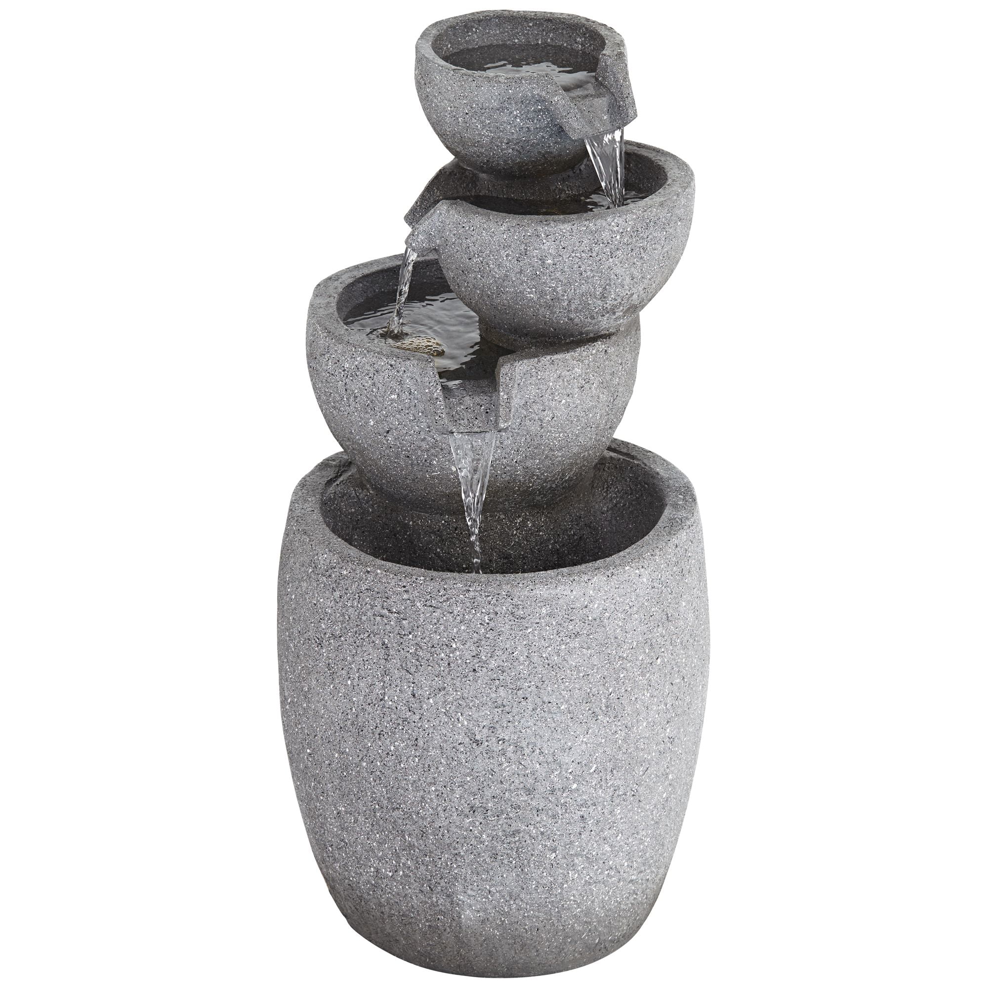 Four Bowls 32" High Large Zen Modern Indoor Outdoor Decor Gray Faux Stone Floor Fountain Light LED Cascading