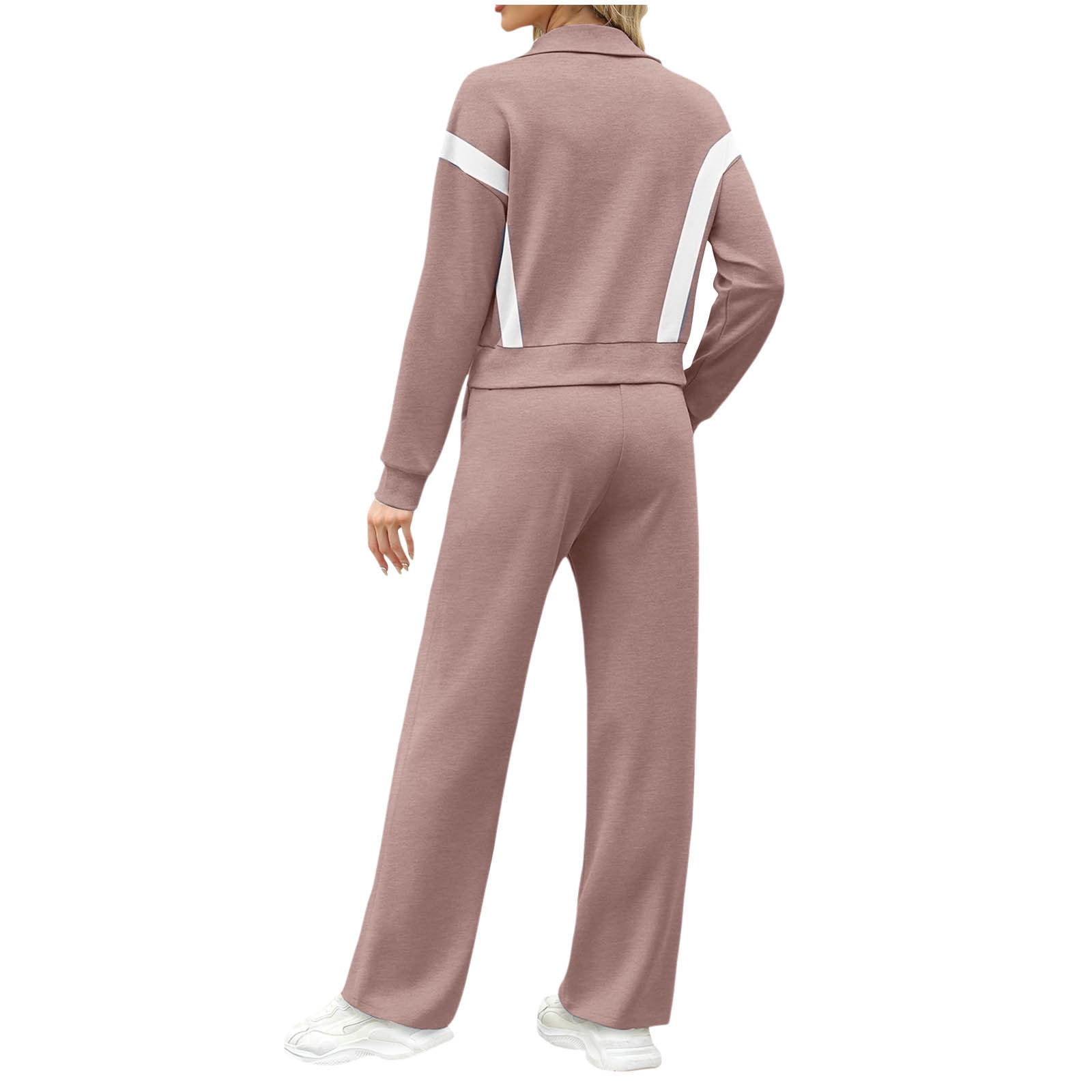 YUGYXL Womens Color Block Tracksuit 2 Pieces Outfits Long Sleeve Zipper Jacket and Pants Sportswear Sweatsuits with Pocket Khaki S