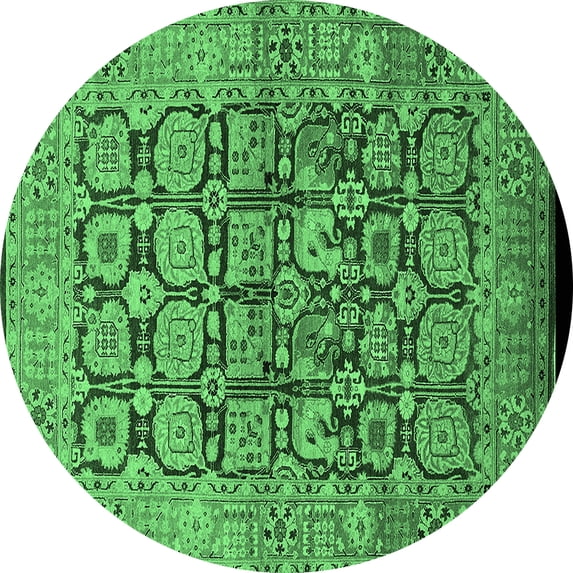 Ahgly Company Indoor Round Oriental Emerald Green Traditional Area Rugs, 8' Round