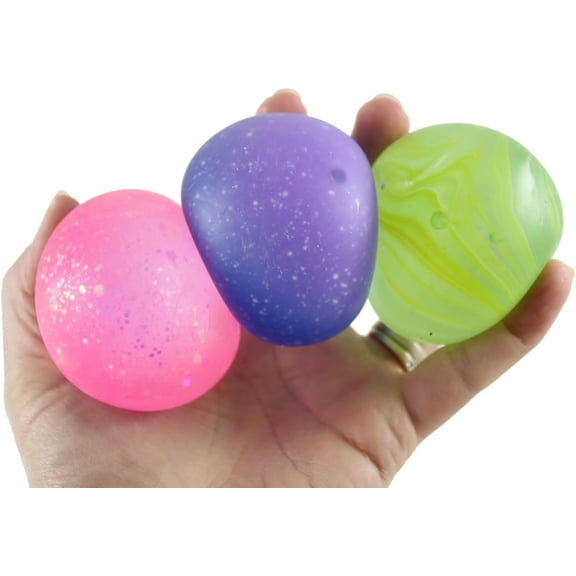 Set of 3 Different Style Sugar Balls - Galaxy/Glitter/Swirl - Thick Glue/Gel Stretch Ball - Ultra Squishy and Moldable Slow Rise Relaxing Sensory Fidget Stress Toy (Random Colors)