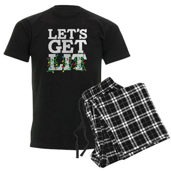 CafePress - Lets Get Lit Men's Charcoal Pajamas - Men's Dark Loose Fit Cotton Pajama Set