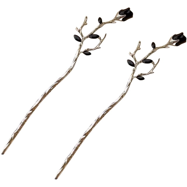 MasteelfCA 2 Pcs Bâtons de Cheveux Fleur Rose Épingle à Cheveux Rétro Porte-Chignon