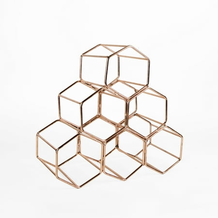 Table Tops Wholesale Koyal Wholesale Modern Metal Copper Geometric Wine Rack, 12.5-inch 6 Bottle Wine Glass Rack Stand, Table Top Countertop ()