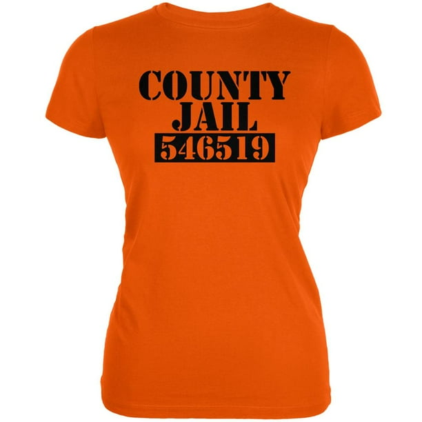 Old Glory Halloween County Jail Inmate Costume Orange Juniors Soft T