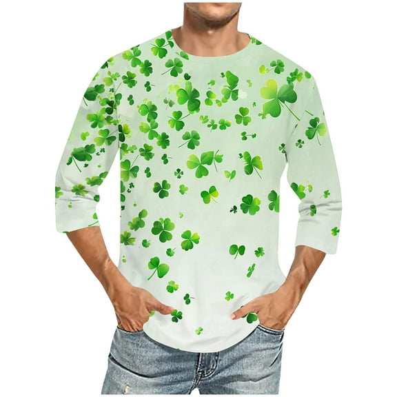 COSFO Casual T Shirts for Man St Patricks Day Crew Neck 3/4 Sleeve Tops Loose Pullover Shirts