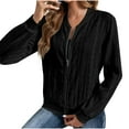 thumbnail image 2 of ClodeEU Women's Long Sleeve Sweatshirts Jackets, Full Zip Lightweight Jacket , Textured Knit Crochet Outwear Coat Black,Womens Plus XL, 2 of 3