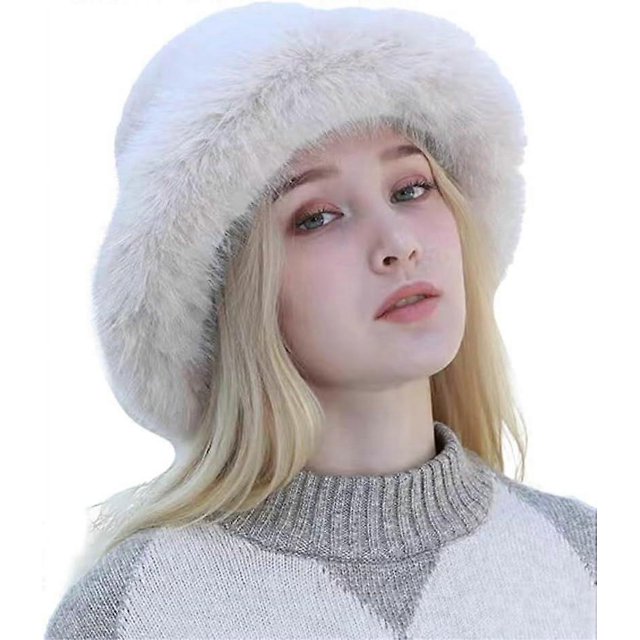 Sombrero de pescador peludo para mujer, gorro de piel sintética, gorro de pescador cálido y esponjoso, gorro de estilo ruso para invierno