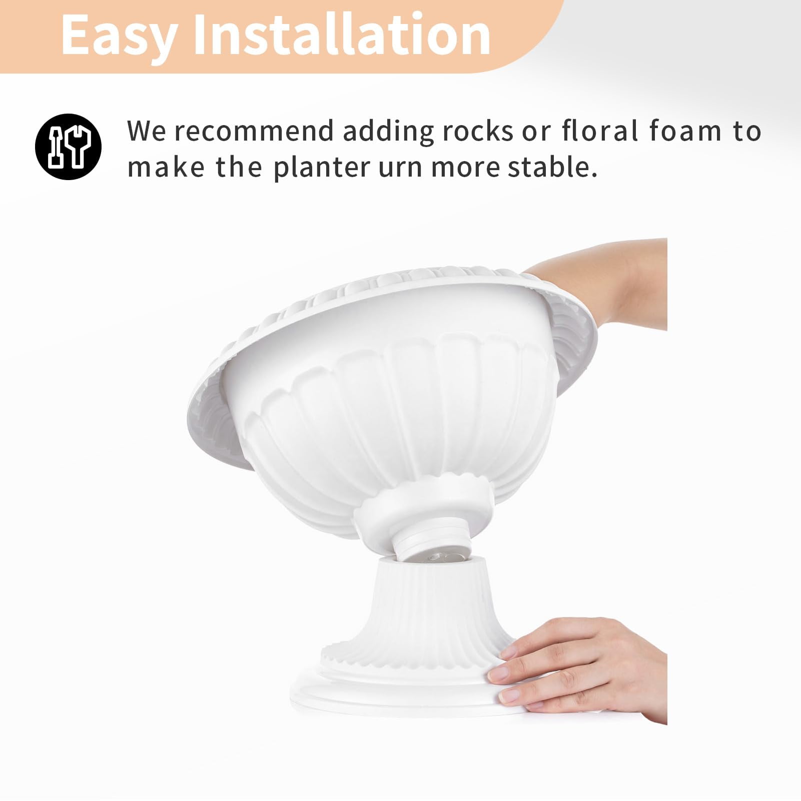 Nuptio 10.2 Inch Plastic Garden Planter Urns for Outdoor Plants with Pedestal, Front Porch Planters Set of 2