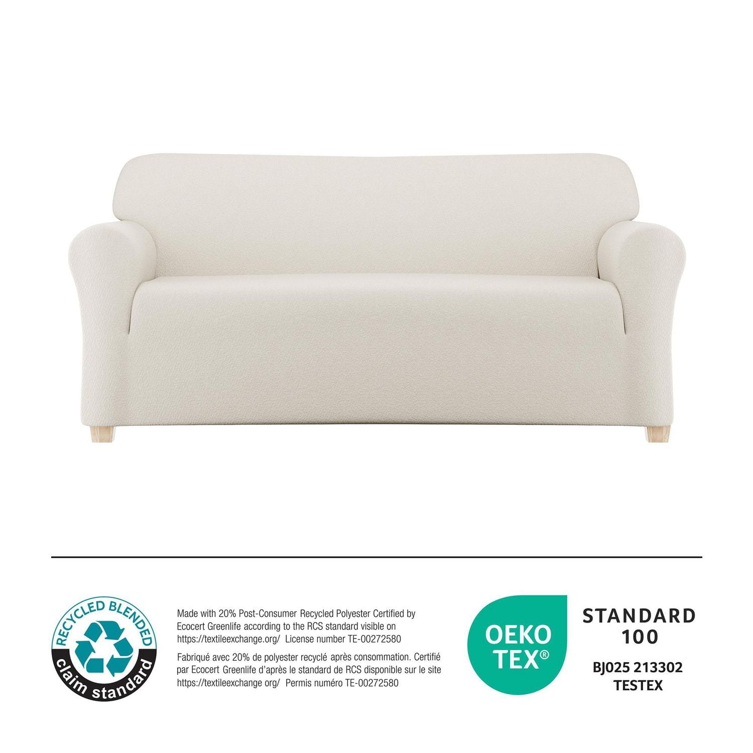 Housse de sofa extensible en bouclé SmartFit, fabriquée en tissu recyclé, 1 pièce, lavable à la machine beige