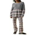 thumbnail image 1 of Tenues Tricotées 2 Pièces pour Femmes avec Imprimé à Rayures et Pantalons Amples, 1 of 6
