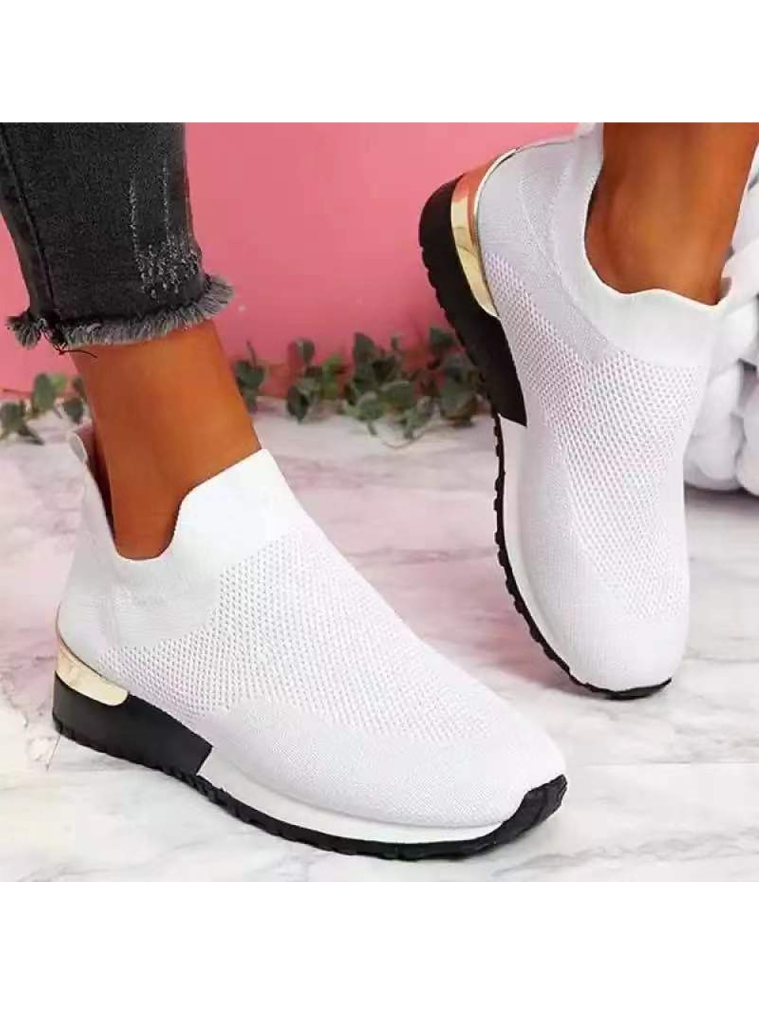 Women Flats Sneakers Slip On Sock Sport Shoes Breathable Sneakers Casual Comfort 