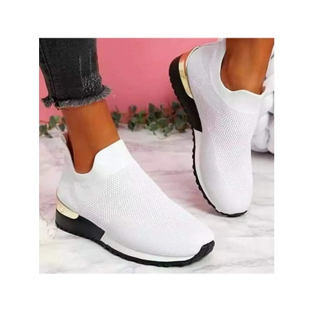 

Woobling Women s Running Shoes Breathable Sneakers Lightweight Loafers Shoes Moccasins Round Toe US 10 White