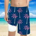 thumbnail image 2 of Huowey Boys Swim Trunks Elastic Waist Tree Cartoon Dinosaur Printed Boxer Brief Liner High Waisted Loose Fit Casual Board Shorts Bathing Suit Beach Pool Toddler Swimsuit,Dark Blue,8 Years, 2 of 5