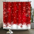thumbnail image 3 of Merry Christmas Shower Curtain Snowflake Xmas Balls Red Background Winter Holiday Bathroom Shower Curtain Set Waterproof Polyester Fabric with Hooks 72Wx72H Inch, 3 of 6