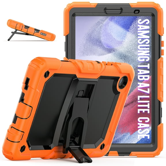 for Samsung Galaxy Tab A7 Lite 2021 SM-T225/SM-T220 Case, Kickstand 3 in 1 [Soft & Hard] Hybrid Shockproof Heavy Duty Rugged Anti-Slip Scratch Resistant Case Cover,Orange
