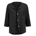 thumbnail image 3 of Nooxsoe Linen Button Down Shirt Women Roll-up Cuff V Neck Collarless Button Down Front Linen Tops for Women Tunic Button Down Shirts for Women Hawaiian Shirt For Black L, 3 of 9
