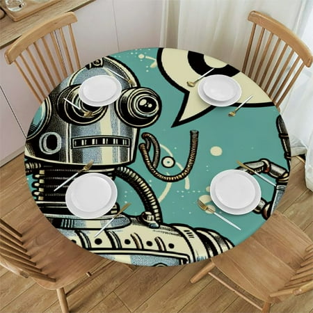

Patifu Retro Robot Round Table Cover Stain Resistant Washable Indoor Outdoor Tablecloth Kitchen Dining Wedding Parties Waterproof 100% Polyester Fiber 46-50