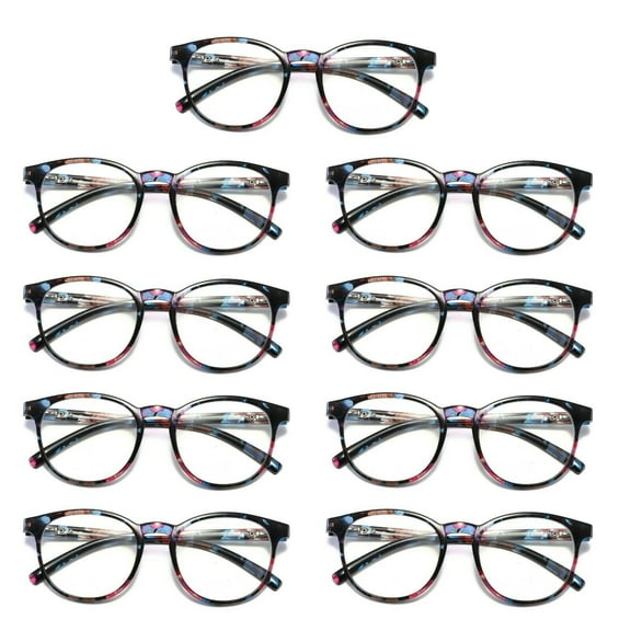 9 Pairs Ladies Womens Round Big Frame Blue Light Blocking Reading Glasses Spring Hinge Readers 0.75