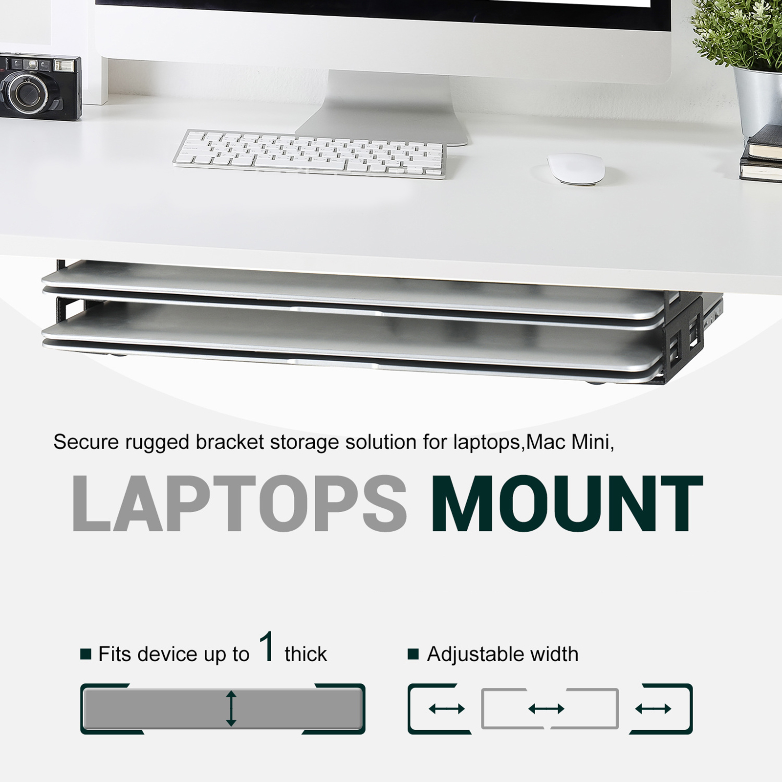 Pack of 3 Sturdy Carbon Steel Under Desk Laptop Holder Multipurpose Storage Rack for Home Office and Study Area