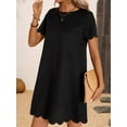 thumbnail image 6 of Women's Scalloped Hem Round Neck Short Sleeve Dress 100% Polyester Lightweight Breathable Everyday Wear Office, 6 of 7