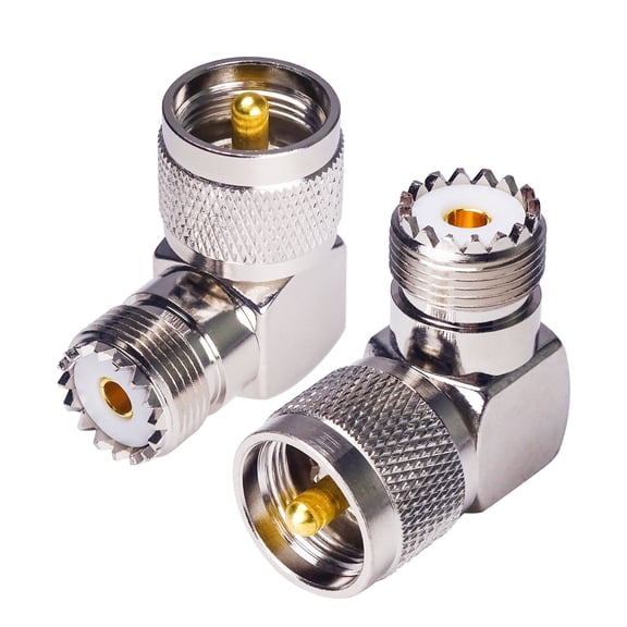 ELECTCHN UHF PL259 Male to SO239 Female RF Coax Coaxial Connector Adapter Right Angle 90 Low Loss 2 Pack for CB Ham Radio Antenna, Coaxial Cable