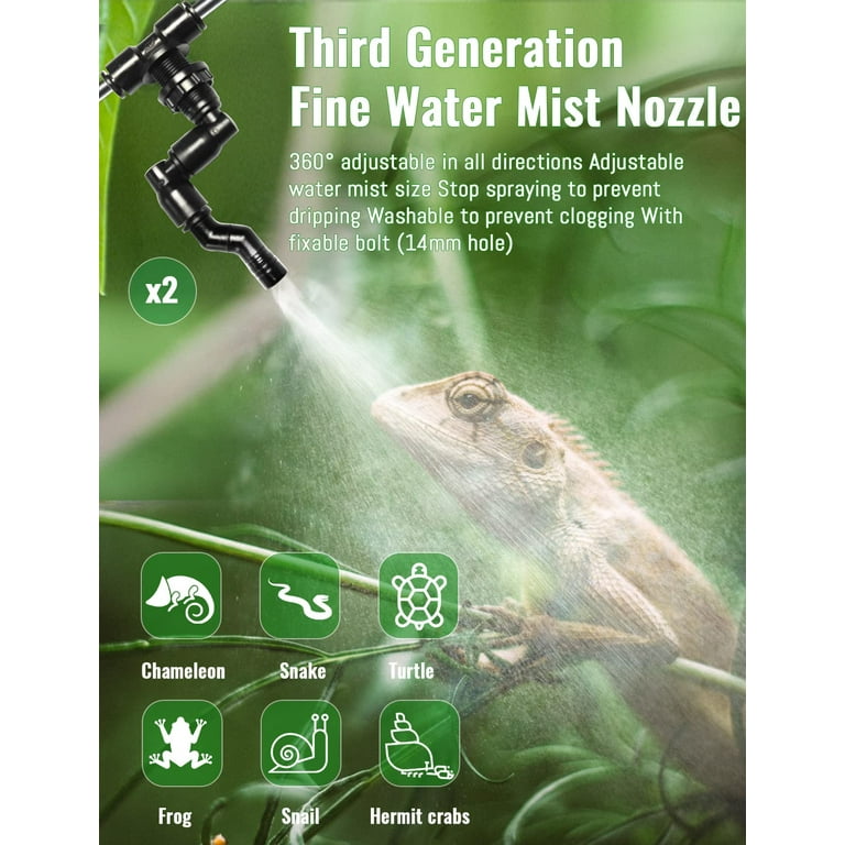 Candeon Reptile Fogger Smart Spray System, Automatic Timing Humidifier 360 Degree Adjustable Misting Nozzles Mister for Terrarium