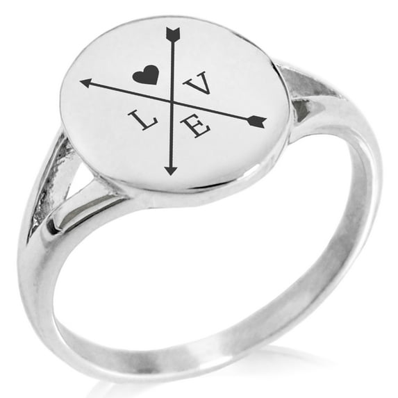 Stainless Steel Heart Love Arrow Compass Minimalist Oval Top Polished Statement Ring
