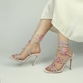 thumbnail image 5 of DETOGNI Women's Butterfly Rhinestones Thin High Heel Shoes Open Toe spiral heels Wedding Prom Dresses Sandals, 5 of 13