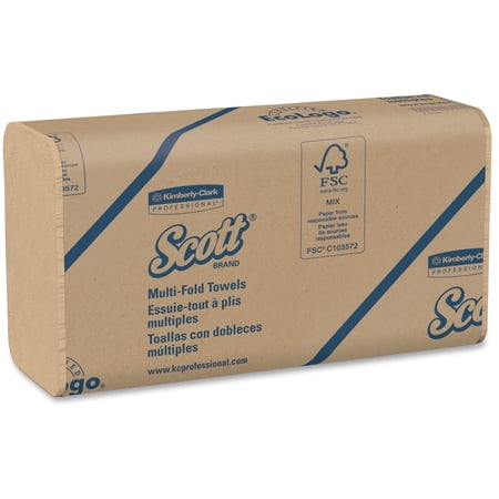 Scott Essential 100% Recycled Fiber Multifold Paper Towels (01801), 9.2” x 9.4”, Brown, 16 Clips per Case, 250 Sheets per Clip, 4,000 Towels per Case