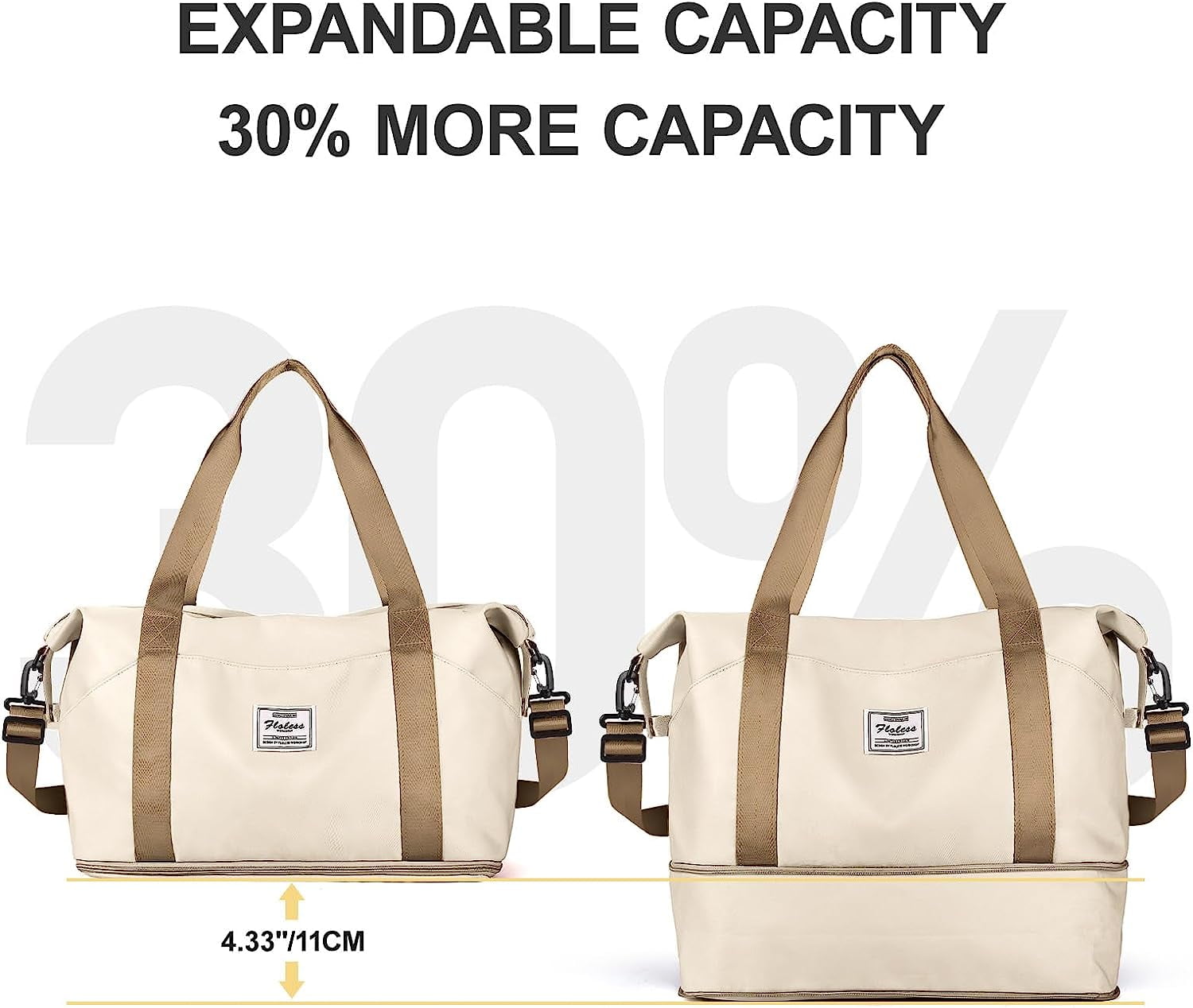 Travel Bag, Waterproof Duffel Gym Tote Bag, Weekender Carry On Overnight Bags for Women Men Approved Personal Item Bag for Airlines with Trolley Sleeve, Travel Duffel Bags, Beige Brown