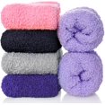 thumbnail image 2 of 5 Pairs Womens Fuzzy Slipper Socks, Ultra Soft Microfiber Crew Socks for Winter, Non-Slip Cozy House Socks with Fluffy Lining, 2 of 6