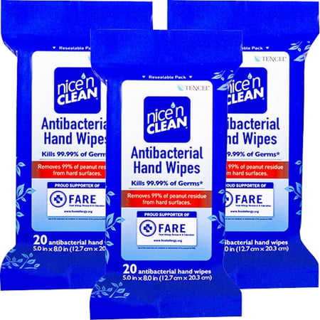 (3 Pack) Nice 'n CLEAN Antibacterial Hand Wipes, 20 count