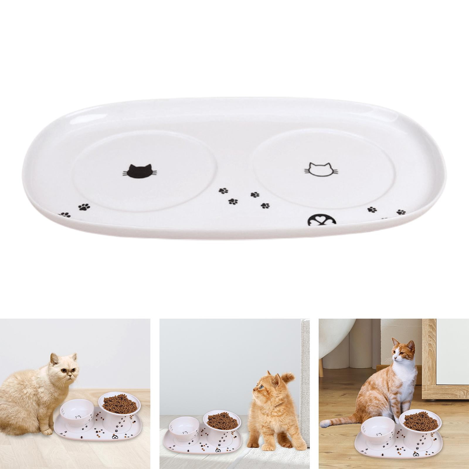 Elevated Ceramic Kitten Feeding Tray Water Bowl Tray Feeding Drinking Elevated Cat Food Bowl Platter Puppy Kitten Accessories