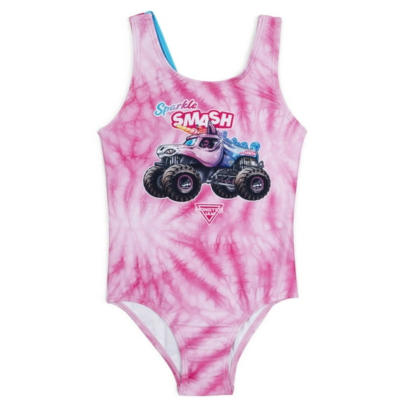 Monster Jam Sparkle Smash UPF 50  One Piece Bathing Suit Tie Dye Toddler to Little Kid