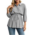 thumbnail image 3 of Bovxnpu Maternity Long Sleeve Shirts Maternity Lapel Collar Drawstring Shirt Tops, 3 of 9