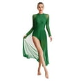 thumbnail image 4 of Miutii Women Rhinestone Long Lyrical Dance Dress Long Sleeve Flowy Split Maxi Dress Contemporary Green S, 4 of 9