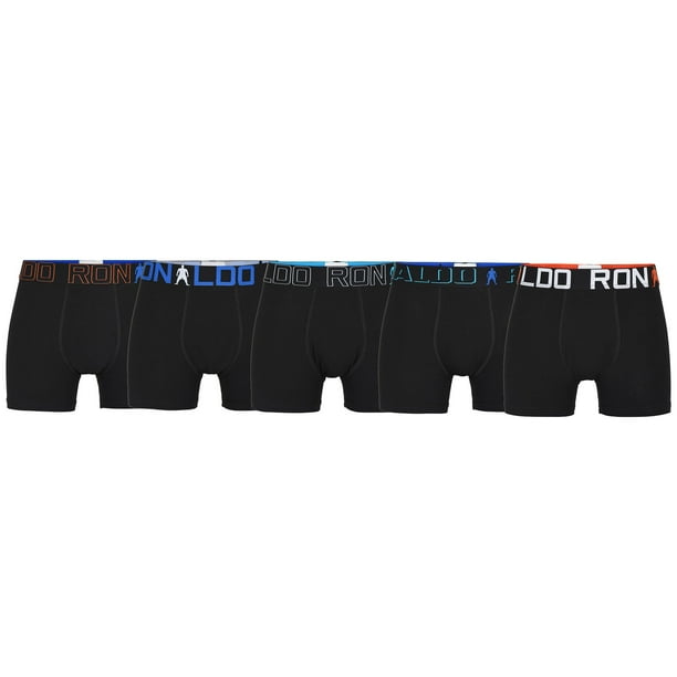 CR7 Calzoncillos de niño, pack de 5 - Motivos de Cristiano Ronaldo, calzoncillos, algodón elástico, logo en la cintura Negro 104/110