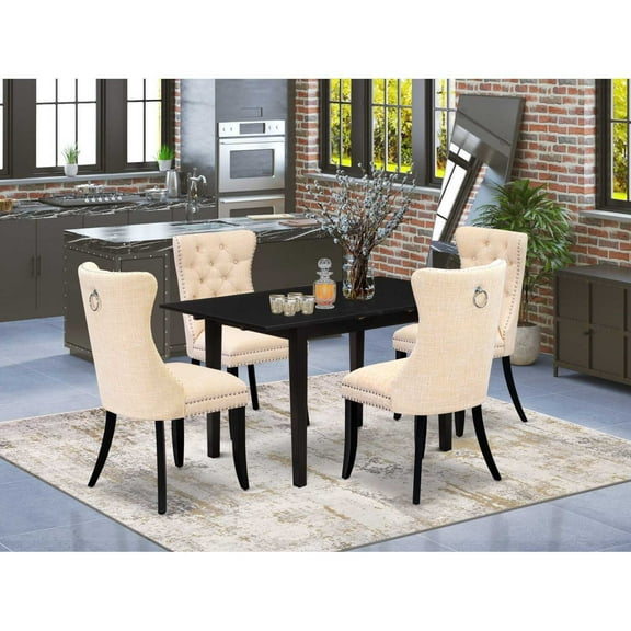 Modern 5 Piece Dining Set - Rectangle Table & 4 Padded Chairs - Black Kitchen Set
