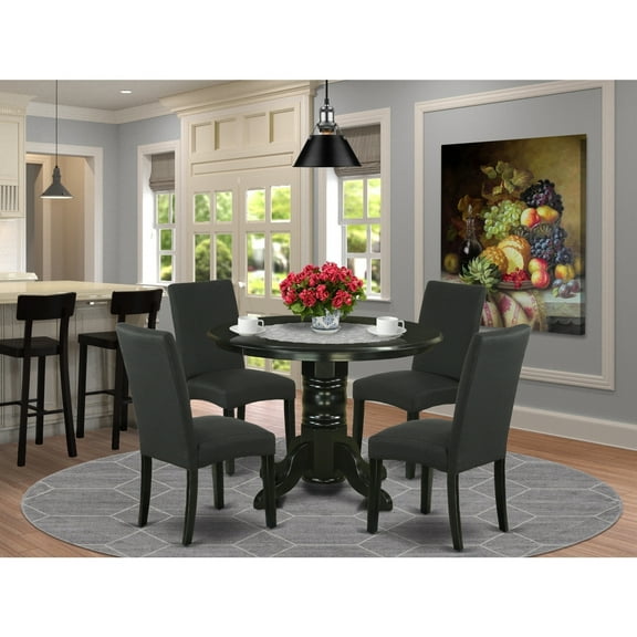 Elegant 5-Piece Dining Set - Round Table & 4 Parsons Chairs - Black Finish - Modern Dining Room Furniture