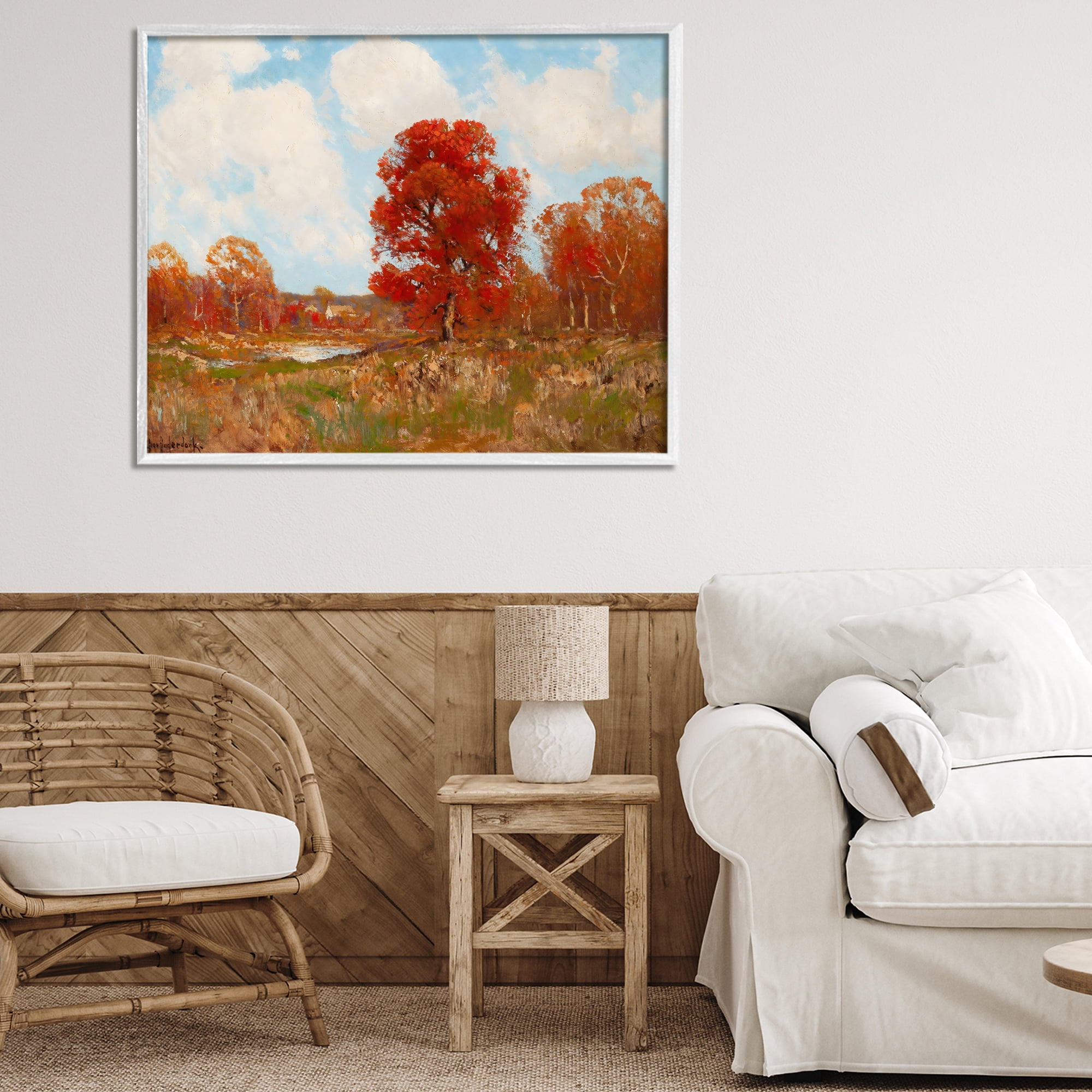 Fall Landscape with Red Foliage White Framed Giclee Art, design by Arlington Prints