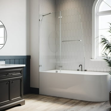 Sunny Shower 48'' in W x 58'' in H Frameless Hinged Chrome Bathtub Door 5/16" Clear Tempered Glass