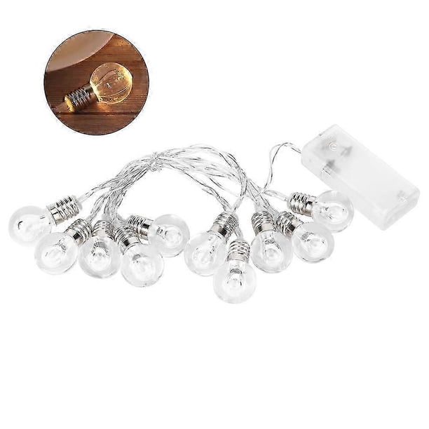 Guirnalda de luces LED de plástico de 1,5 m y 10 LED, segura para decoraciones navideñas, fiestas y jardín. Luz blanca cálida.