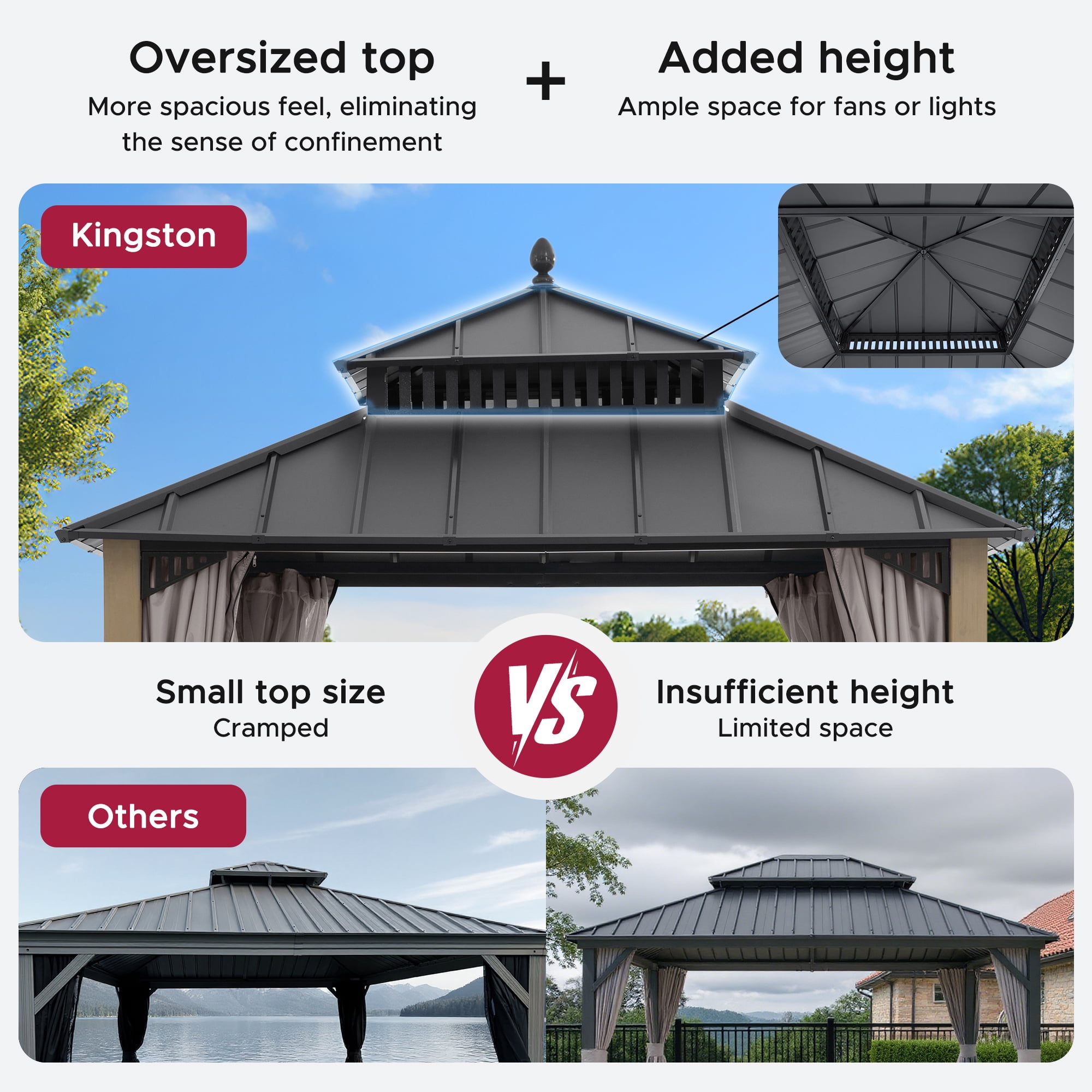 SUNJOY Kingston 10x10 Gazebo with Metal Roof , Curtain, and Netting - Cedar Posts