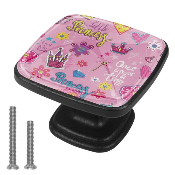 4 Pcs Cabinet Handle Drawer Pulls Pink Princess Crown Knobs with Screws Square Furniture Office Cabinet Knob Decoration