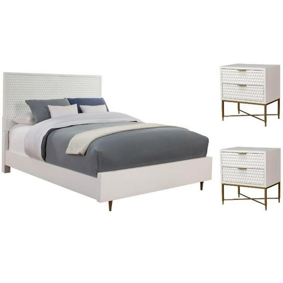 Home Square 3-Piece Set with King Panel Bed & 2 Nightstands in White