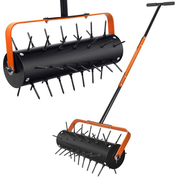 Auckpure Rolling Lawn Aerator, Heavy Duty Manual Aerator Tool with 42 Spikes, Lawn Spike Aerator Roller with 71" Adjustable Handle, Soil Penetrator Push Lawn Aeration for Garden Yard Patio