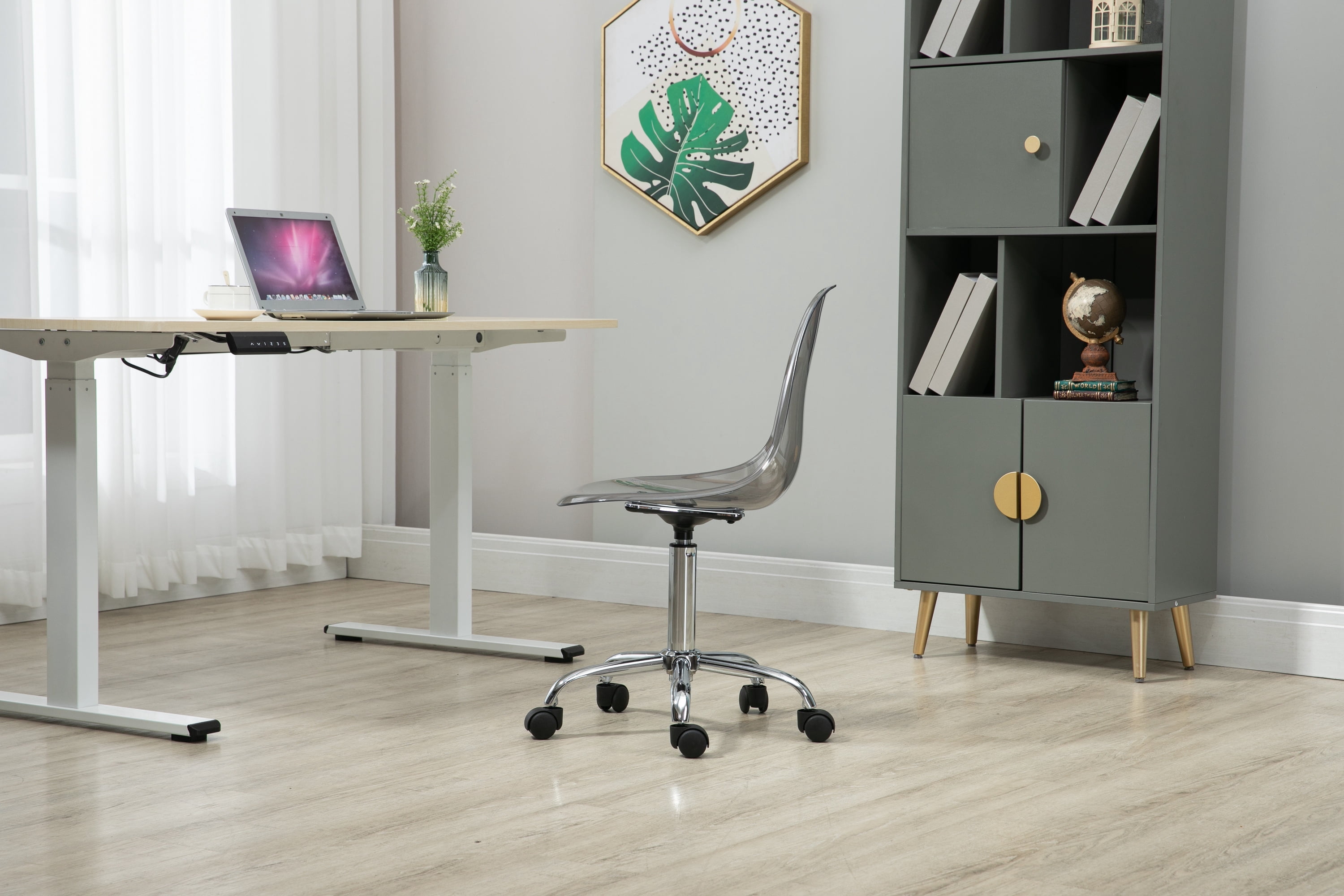 Luccalily Clear Acrylic Rolling Chair,Modern Small Cute Armless Vanity Rolling Plastic Chair Home Office Lucite Ghost Chairs with Adjustable Height and Wheels