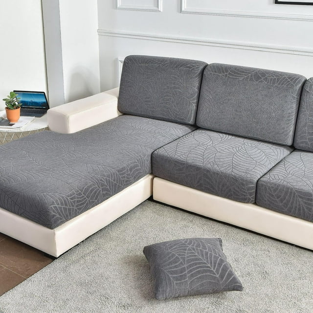 BRILLAR Funda de sofá elástica todo incluido: gris, a prueba de salpicaduras, color liso, jacquard, ancho individual 50-65 cm, largo 50-63 cm, alto 5-20 cm